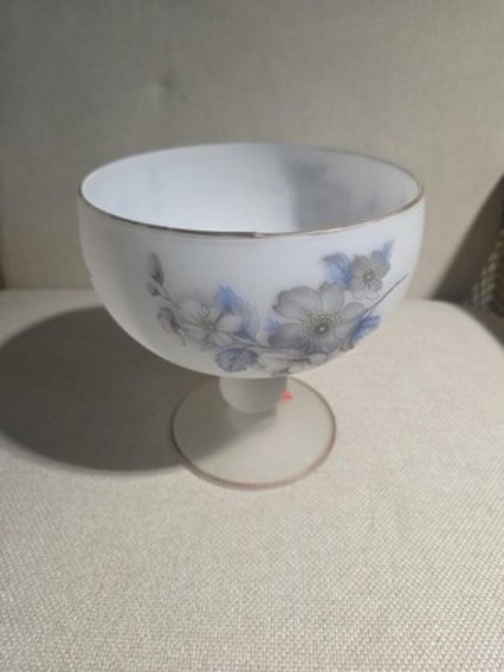 Vintage Norleans Italy Frosted Satin Glass Pedestal Compote Floral Bowl 1960s